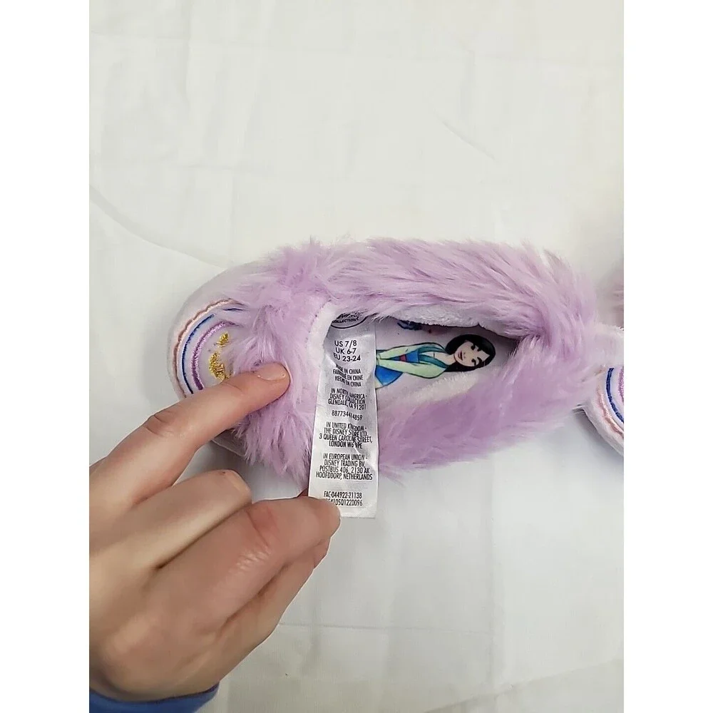 Disney Princess Toddler Girl Snow White Mulan Cozy Faux Fur Slippers 7/8‎ Purple